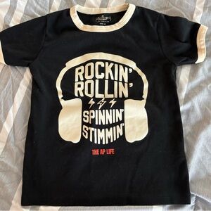 Kids 'Rockin' Rollin' Spinnin' Stimmin'' Black Tee Autism Awareness 6T AP Life
